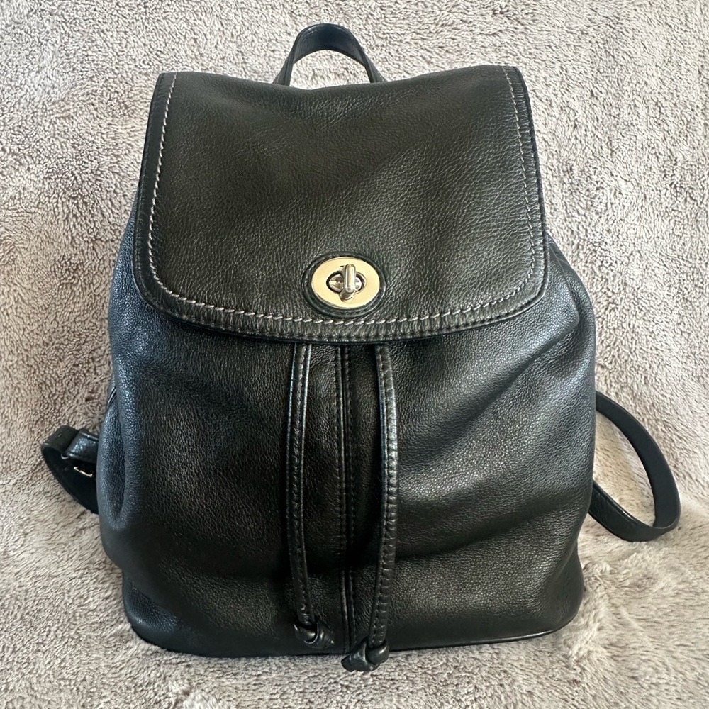 Coach VTG Black Leather Park Backpack Purse